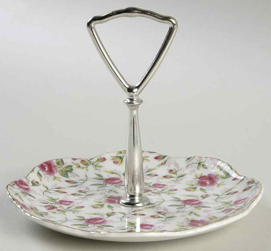 Rose Chintz Round Serving Plate with Handle (BB) by Lefton-1