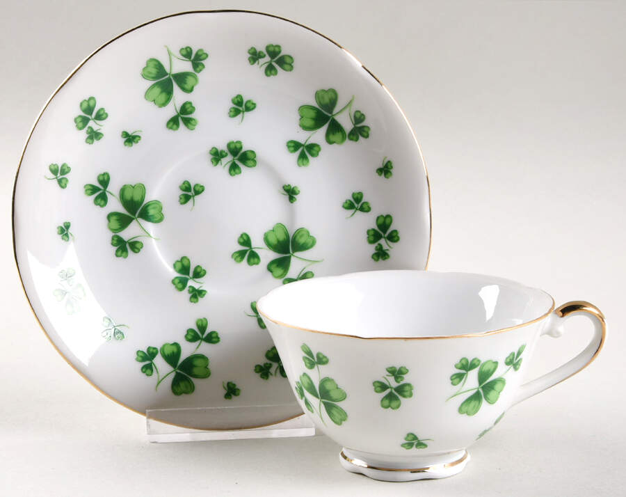 Shamrock St Patrick Footed Cup & Saucer Set by Lefton-1