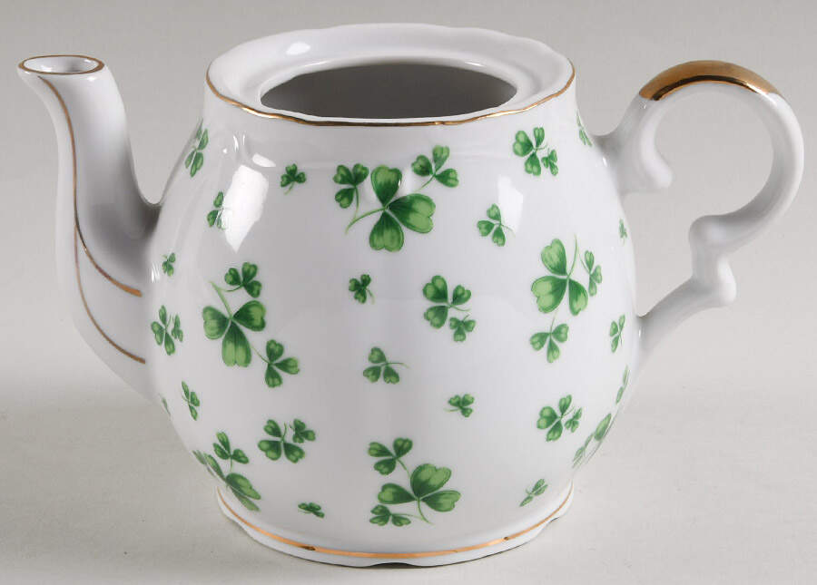 Shamrock St Patrick Musical Teapot No Lid by Lefton-1