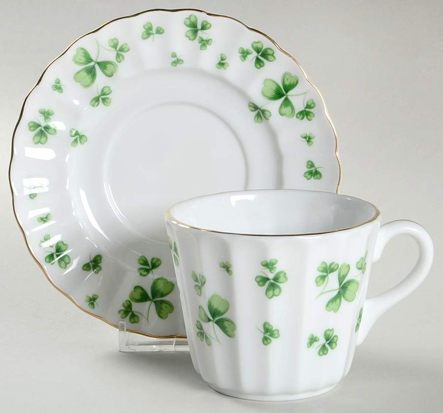 Shamrock St Patrick Flat Cup & Saucer Set by Lefton-1