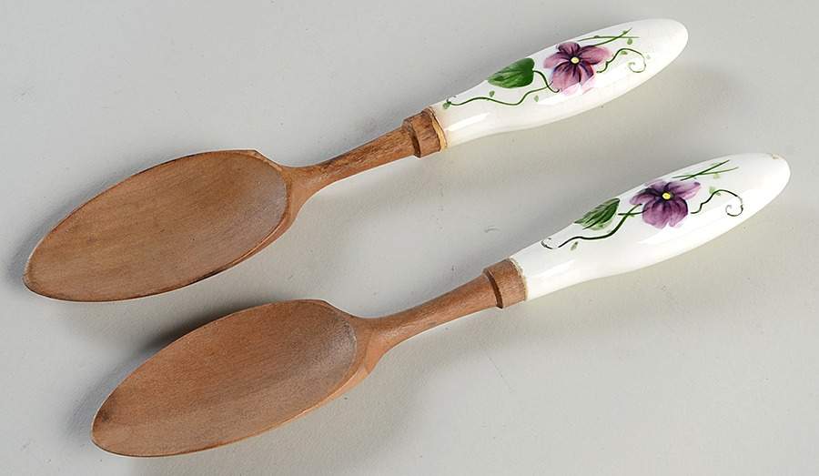 Sweet Violets 2-Piece Wood/Ceramic Salad Set by Lefton-1