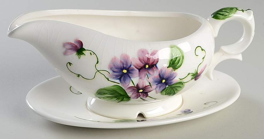 Sweet Violets Gravy Boat with Attached Underplate by Lefton-1