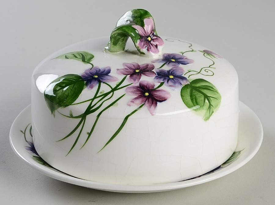 Sweet Violets Round Covered Butter (Uses Bread & Butter Plate) by Lefton-1