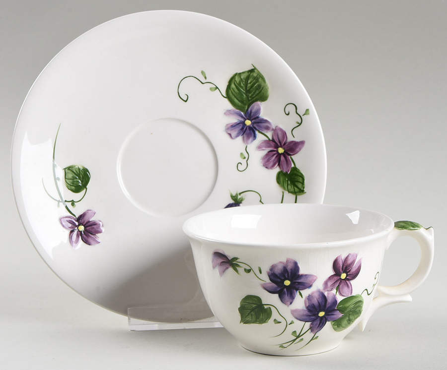 Sweet Violets Flat Cup & Saucer Set by Lefton-1