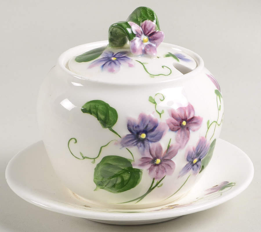 Sweet Violets Jam/Jelly & Lid w/Attached Underplate by Lefton-1
