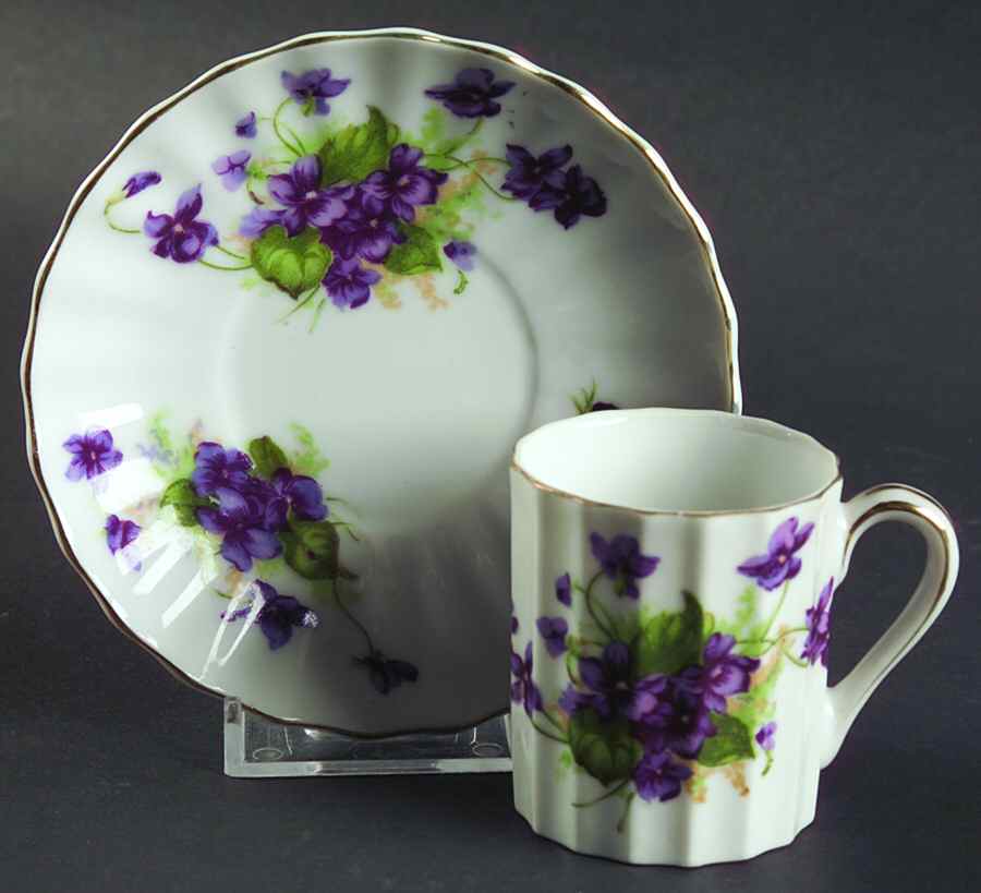 Sweet Violets Flat Demitasse Cup & Saucer Set by Lefton-1