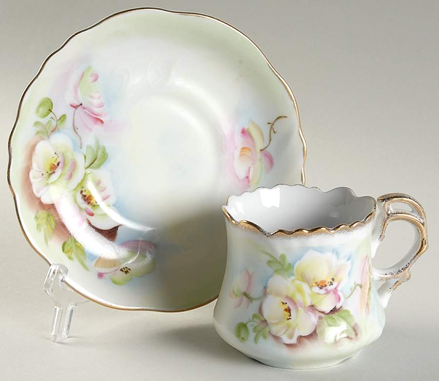 To A Wild Rose Flat Cup & Saucer Set by Lefton-1