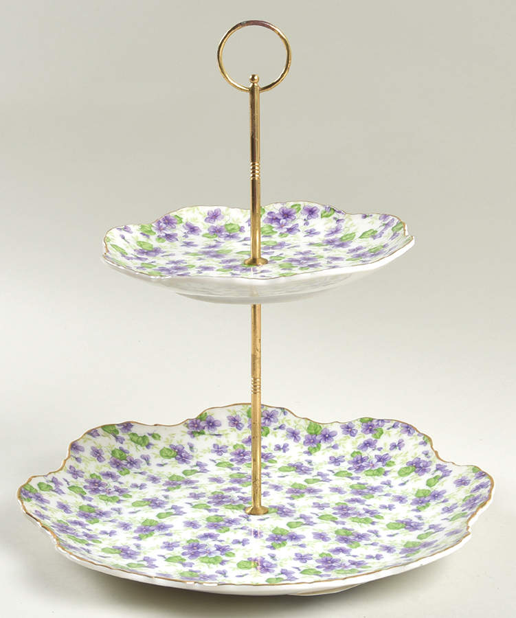 Violet Chintz 2 Tiered Serving Tray (Lunch & Bread/Butter Plate) by Lefton-1