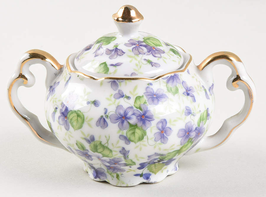 Violet Chintz Mini Sugar Bowl & Lid by Lefton-1