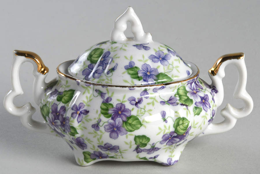 Violet Chintz Sugar Bowl & Lid by Lefton-1