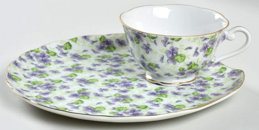 Violet Chintz Snack Plate & Cup Set by Lefton-1