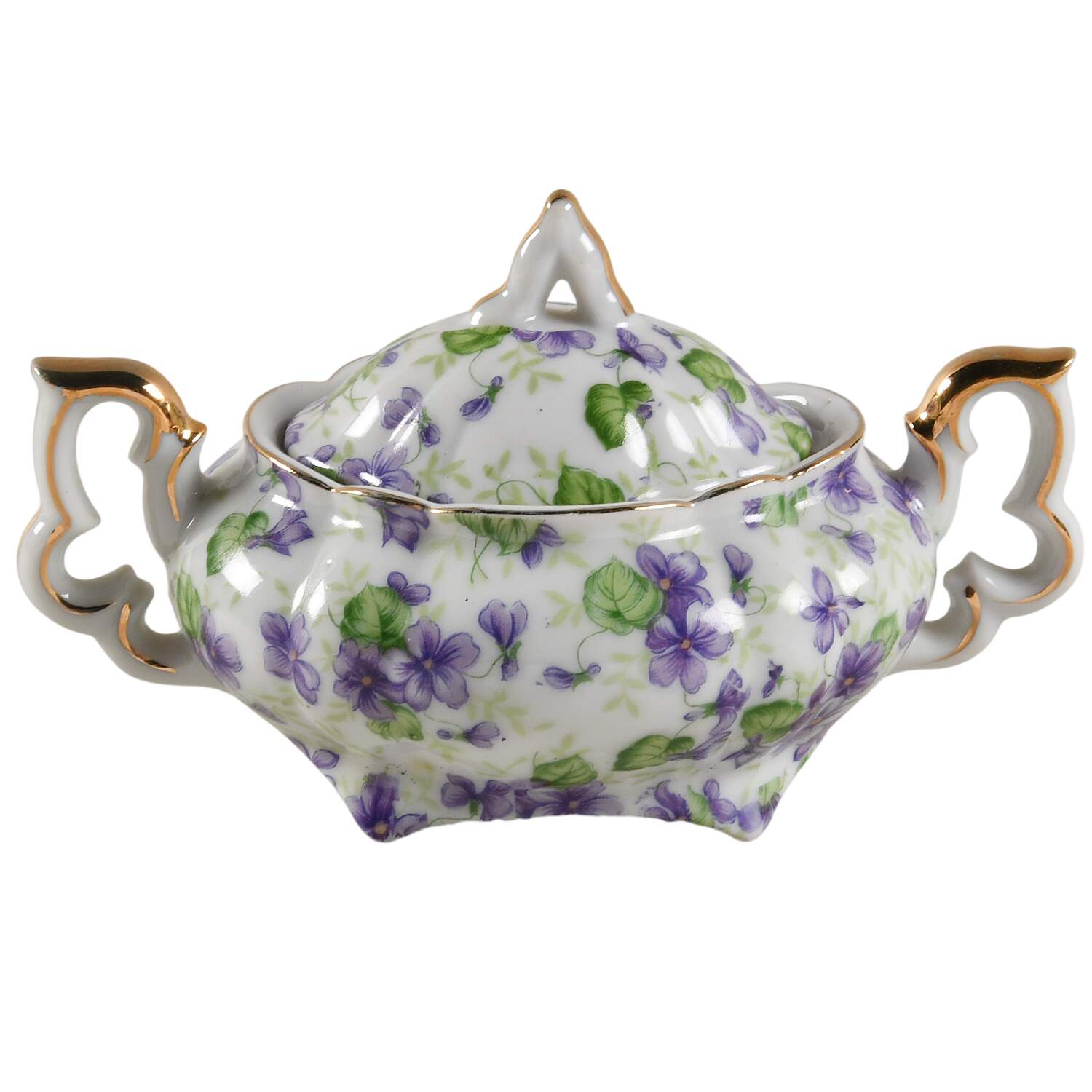 Violet Chintz Mini Sugar Bowl & Lid by Lefton-1