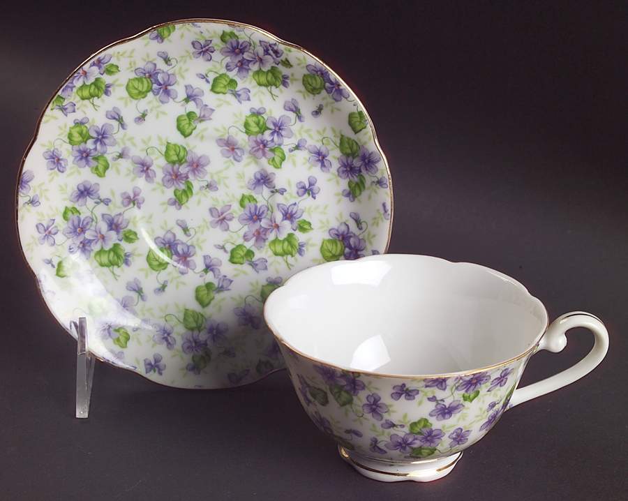 Violet Chintz Footed Cup & Saucer Set by Lefton-1