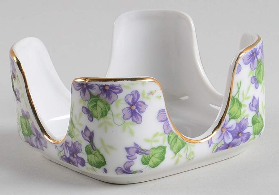 Violet Chintz Ashtray Set with Holder, Holder Only by Lefton-1