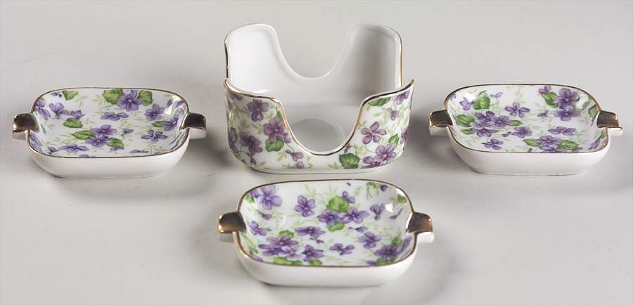 Violet Chintz Ashtray Set with Holder, Holder Only by Lefton-1