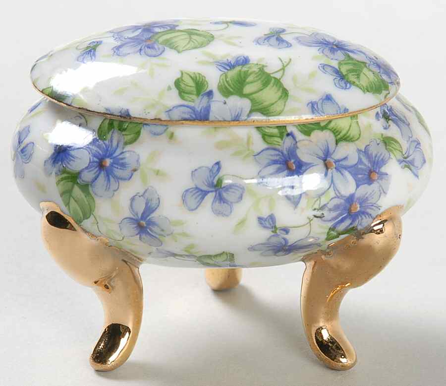 Violet Chintz Oval Pill Box with Lid by Lefton-1