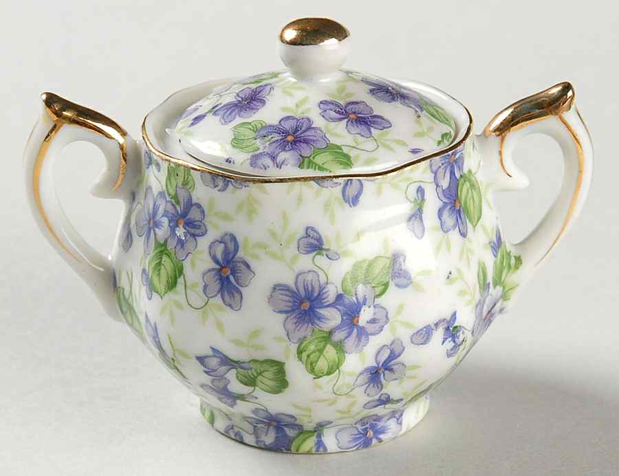 Violet Chintz Individual Sugar Bowl & Lid by Lefton-1