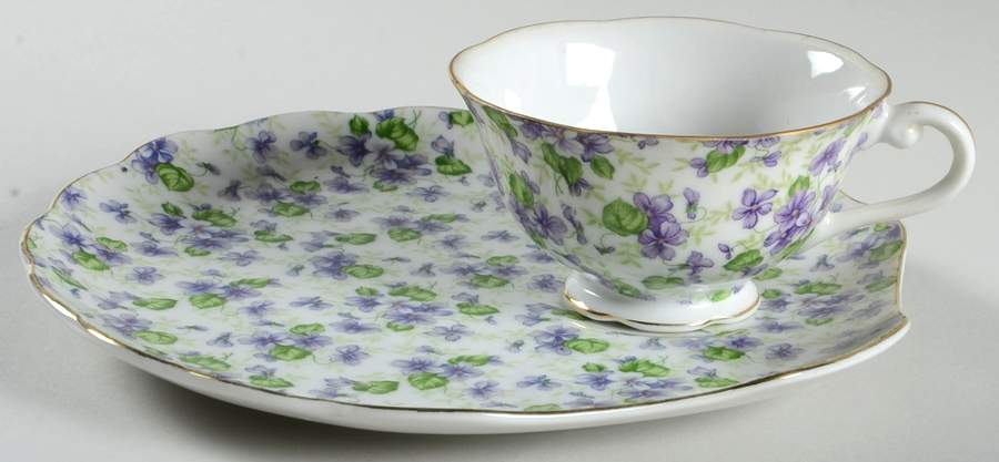 Violet Chintz Snack Plate & Cup Set by Lefton-1