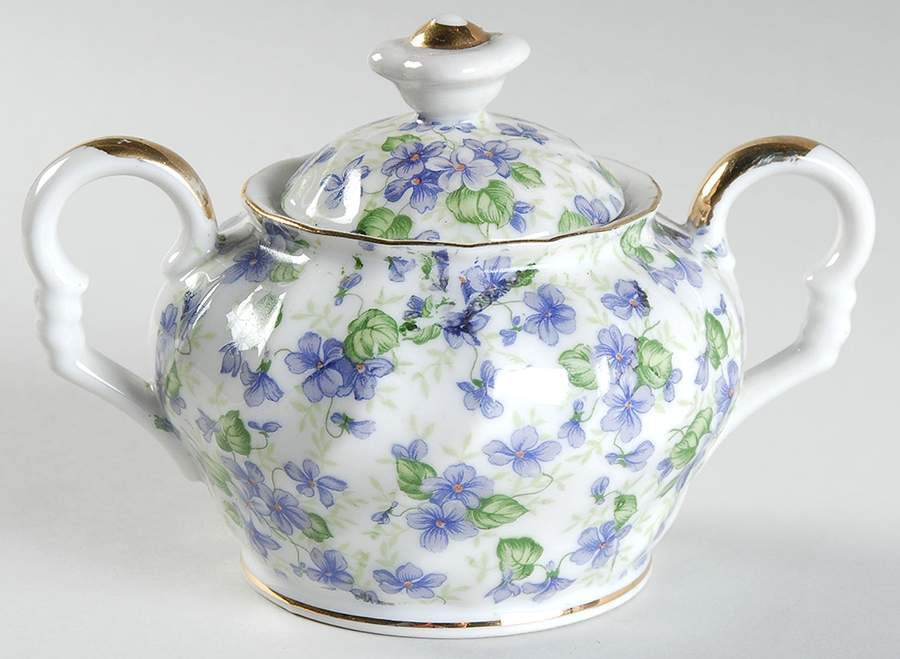 Violet Chintz Sugar Bowl & Lid by Lefton-1