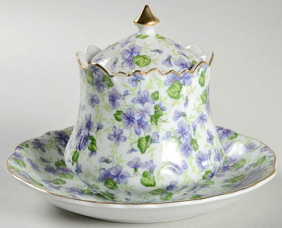Violet Chintz Jam/Jelly & Lid W/Underplate by Lefton-1