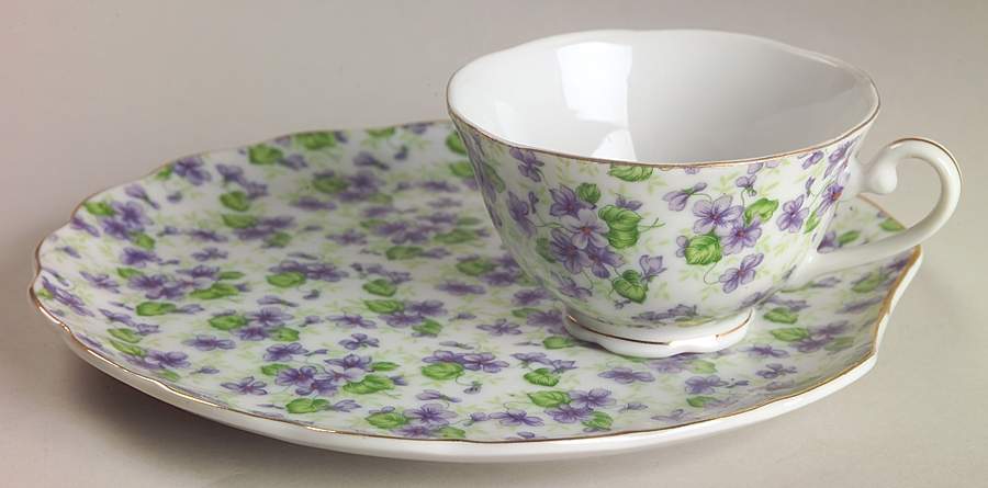 Violet Chintz Snack Plate & Cup Set by Lefton-1