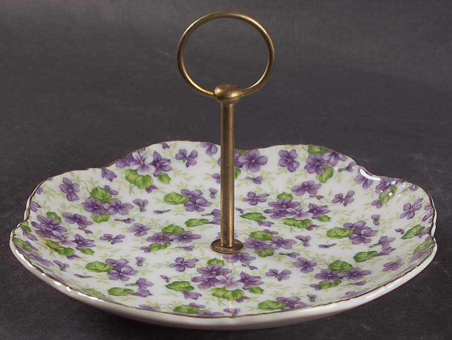 Violet Chintz Round Serving Plate with Handle (BBr) by Lefton-1