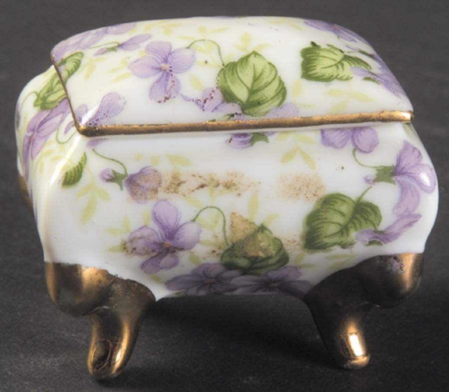 Violet Chintz 1" Rectangular Pill Box with Lid by Lefton-1