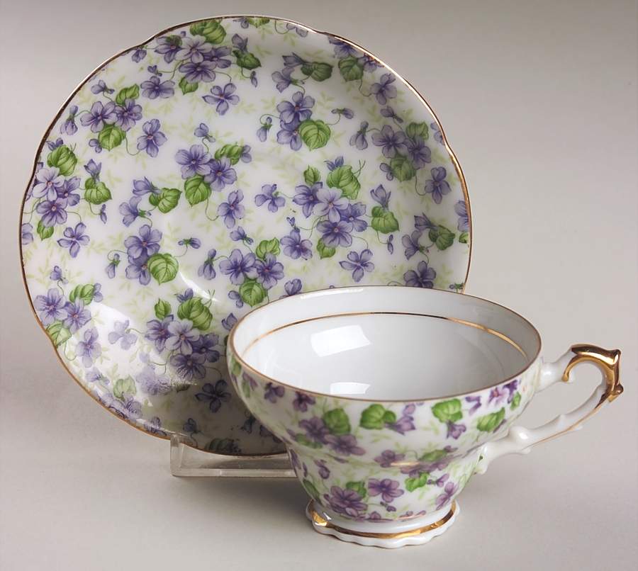 Violet Chintz Footed Cup & Saucer Set by Lefton-1