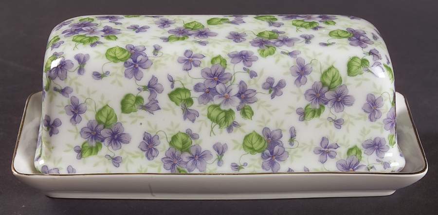 Violet Chintz 1/4 Lb Covered Butter by Lefton-1