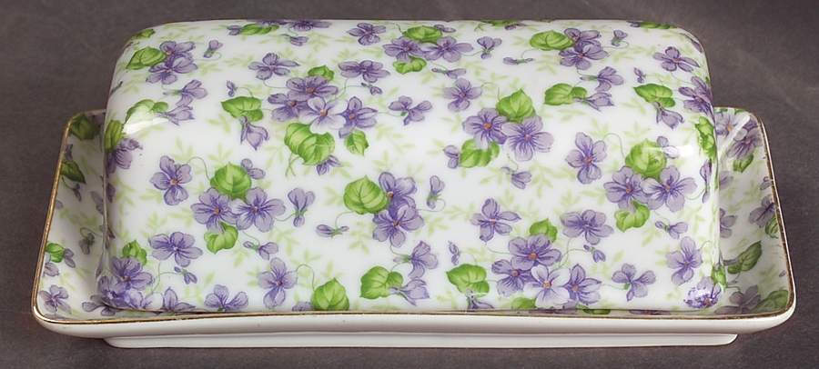 Violet Chintz 1/4 Lb Covered Butter by Lefton-1