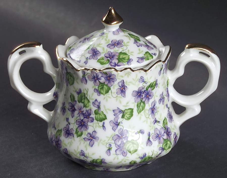 Violet Chintz Sugar Bowl & Lid by Lefton-1