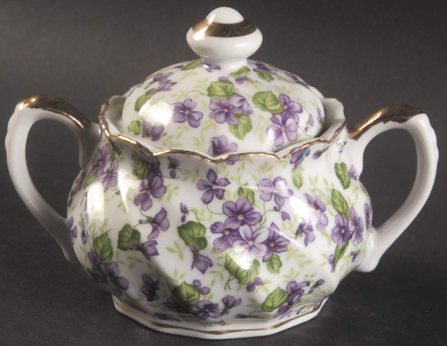 Violet Chintz Sugar Bowl & Lid by Lefton-1