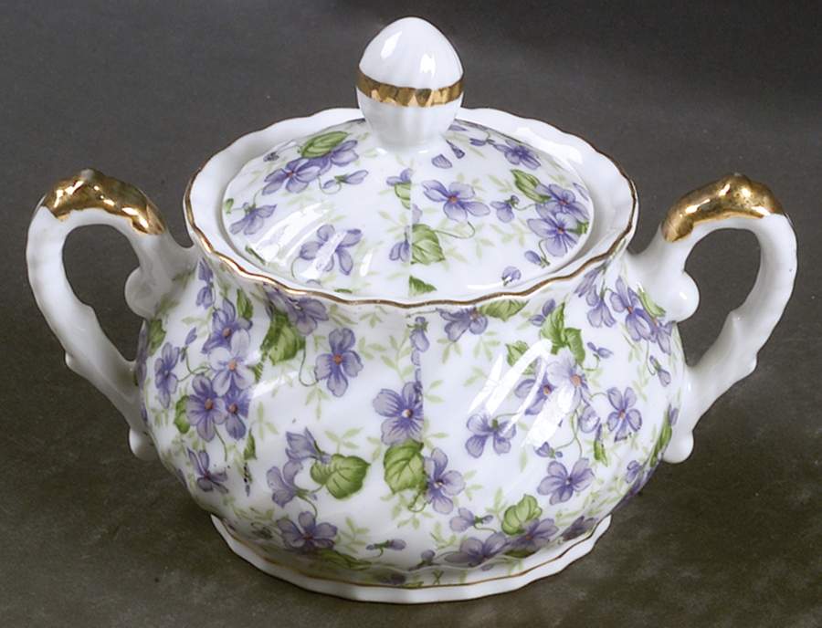 Violet Chintz Sugar Bowl & Lid by Lefton-1