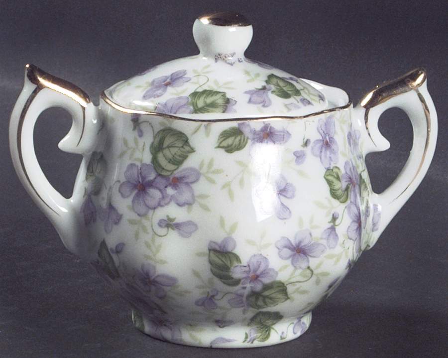 Violet Chintz Individual Sugar Bowl & Lid by Lefton-1