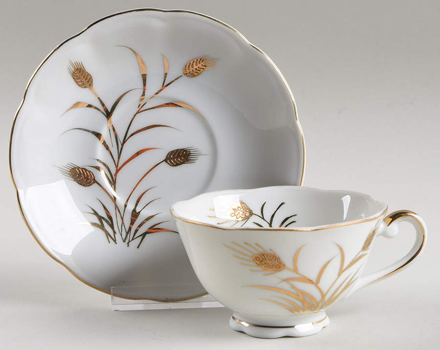 Wheat Footed Cup & Saucer Set by Lefton-1
