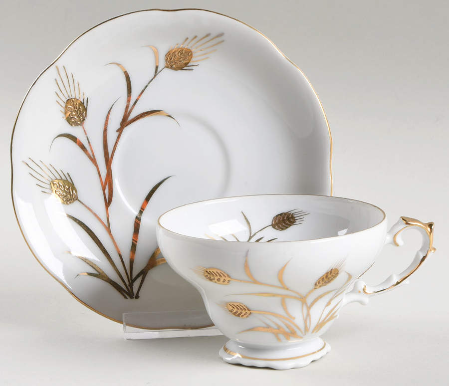 Wheat Footed Cup & Saucer Set by Lefton-1