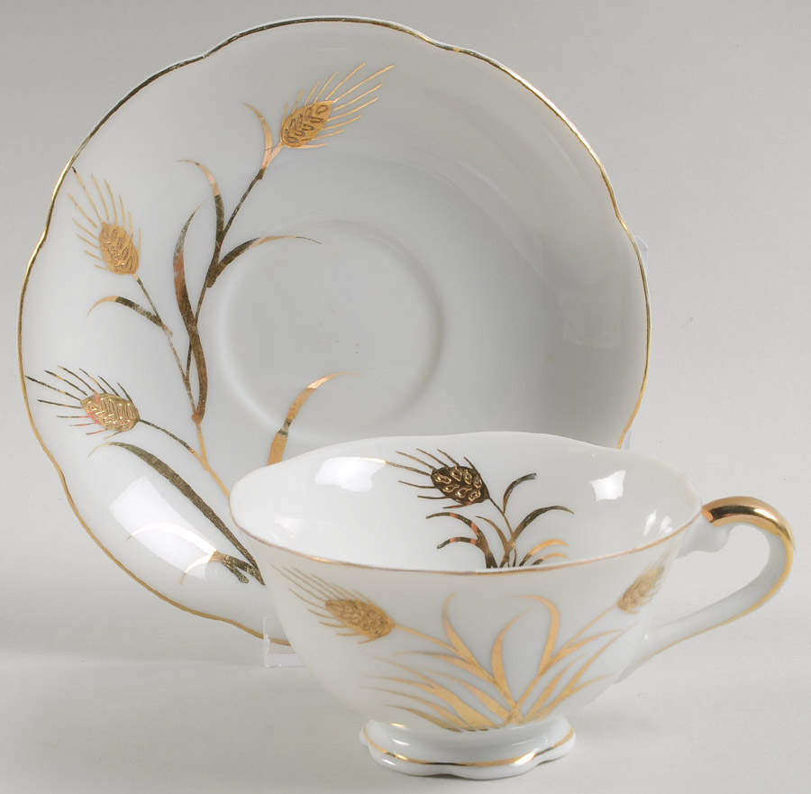 Wheat Footed Cup & Saucer Set by Lefton-1
