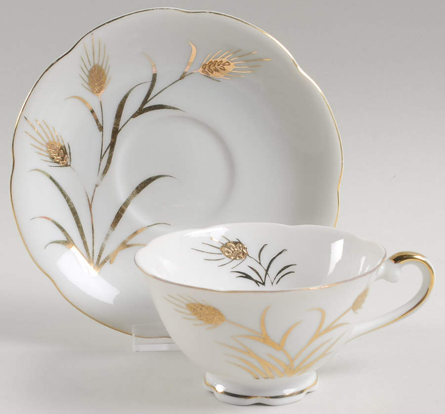 Wheat Footed Cup & Saucer Set by Lefton-1