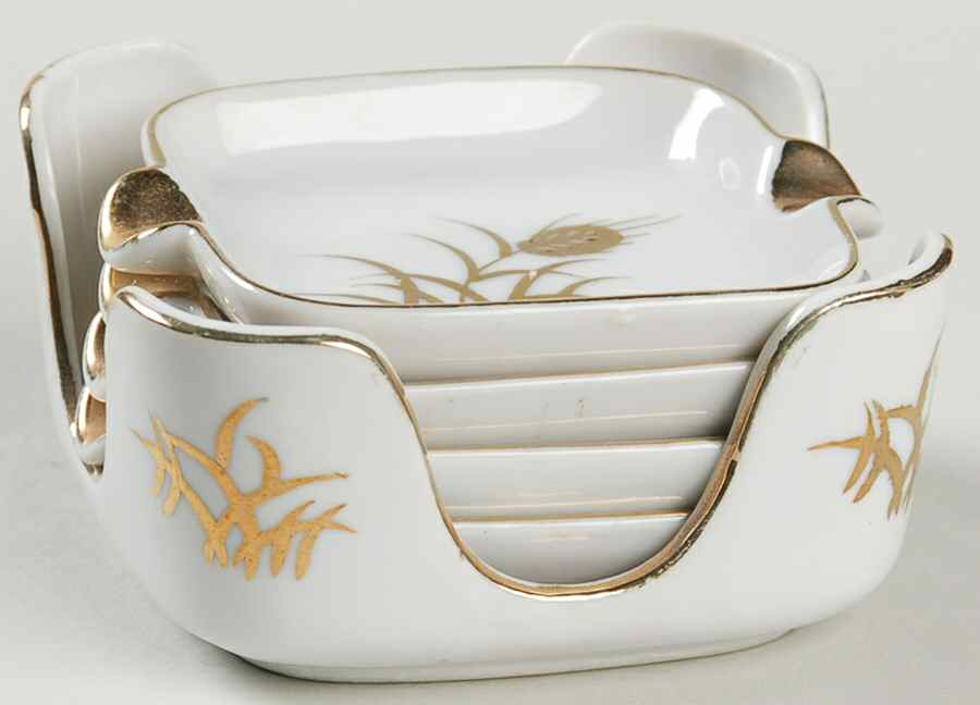 Wheat Ashtray Set with Holder (4 Ashtrays & Holder) by Lefton-1