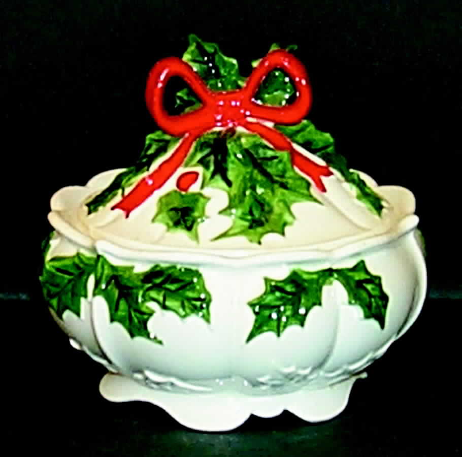 White Holly Candy Box & Lid by Lefton-1