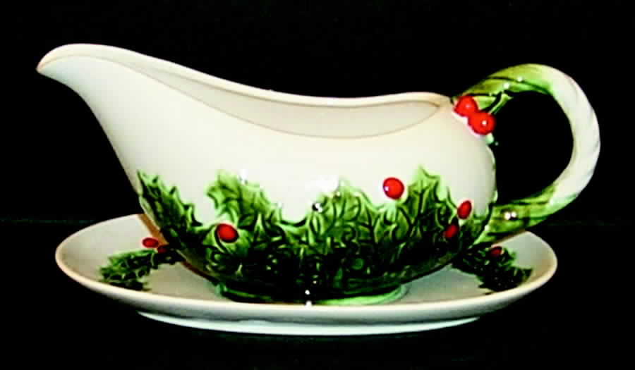 White Holly Gravy Boat with Attached Underplate by Lefton-1