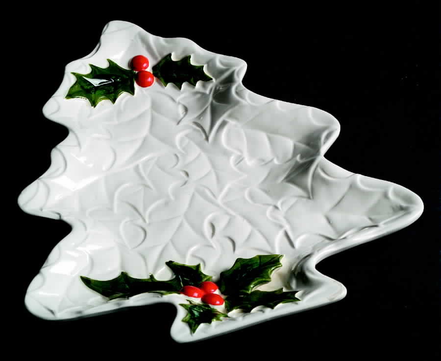 White Holly 1 Part Medium Tree Shaped Dish by Lefton-1
