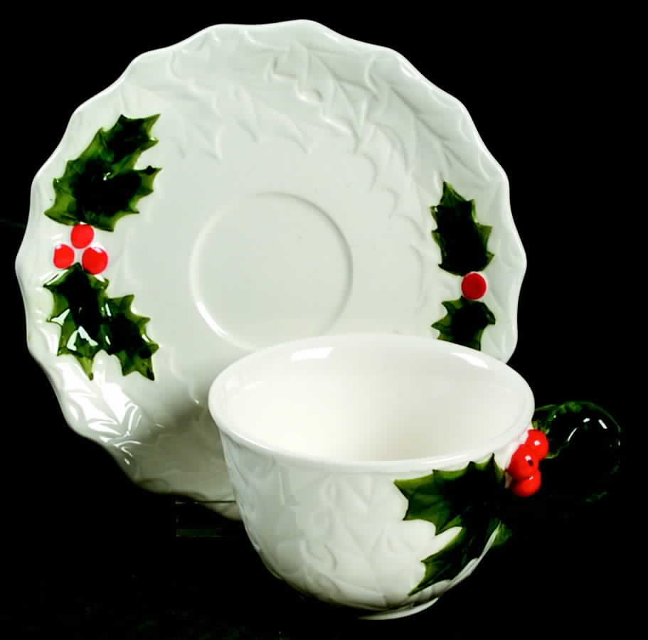 White Holly Flat Cup & Saucer Set by Lefton-1