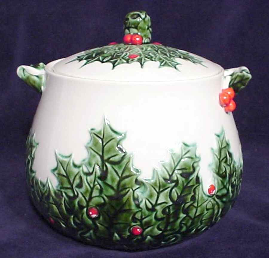 White Holly Cookie Jar & Lid by Lefton-1