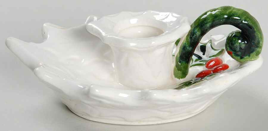 White Holly Handled Candleholder by Lefton-1