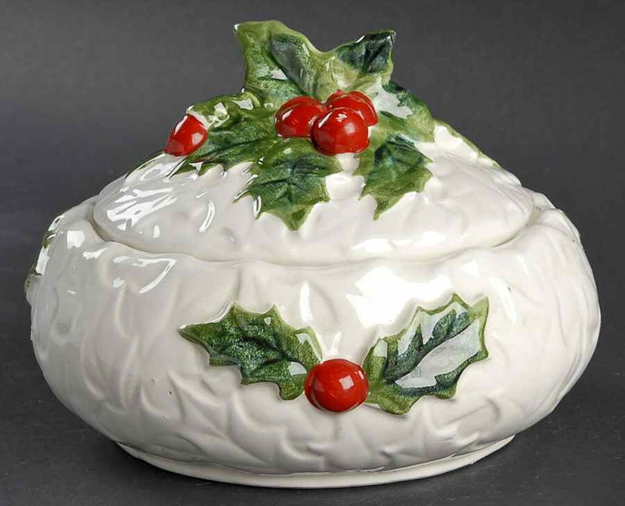 White Holly Small Candy Box by Lefton-1