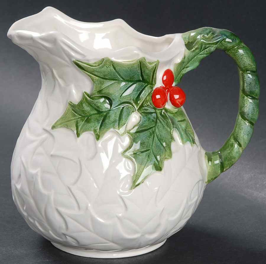 White Holly Small Pitcher by Lefton-1