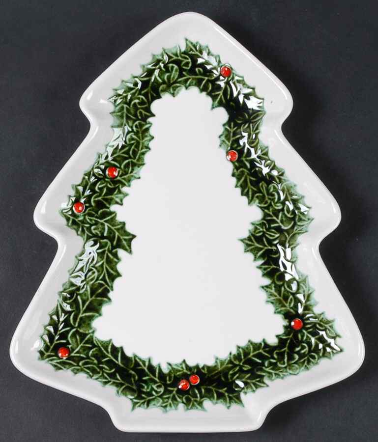 White Holly Large Tree Shaped Dish by Lefton-1