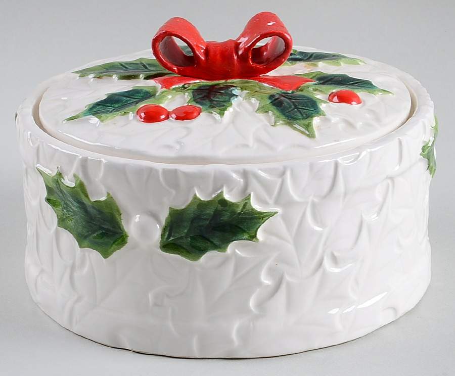 White Holly Large Candy Box & Lid by Lefton-1