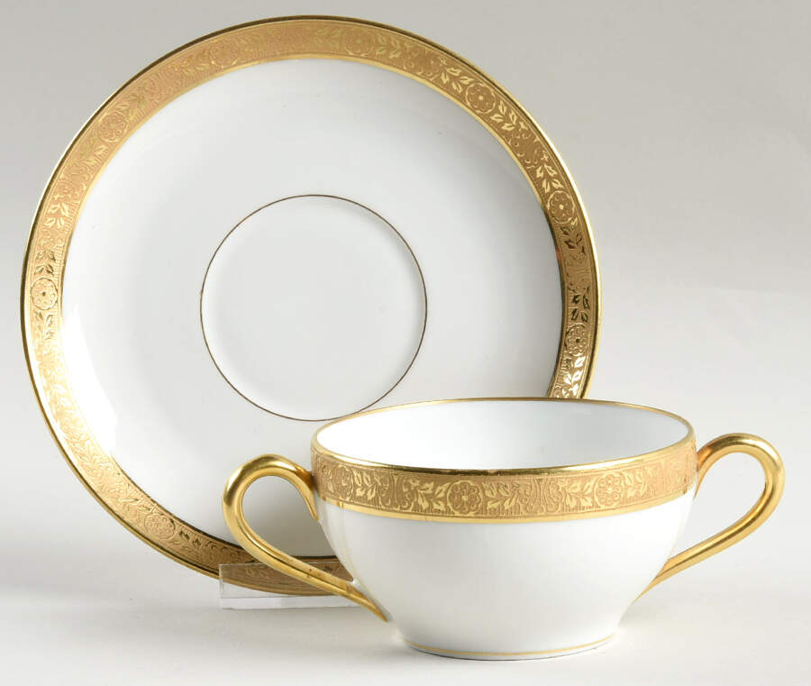 Bourbon Flat Bouillon Cup & Saucer by F Legrand & Cie-1